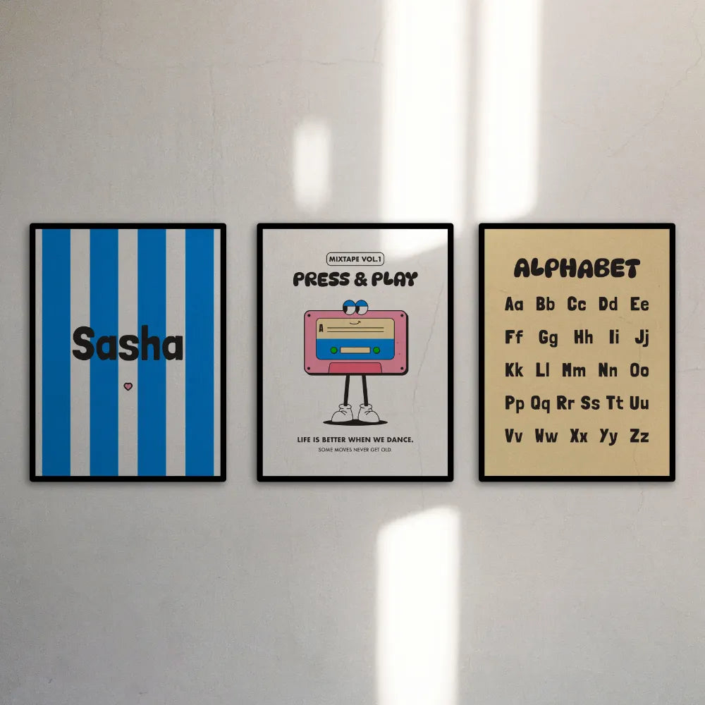 Lot de 3 affiches enfant - Cassette rétro rose