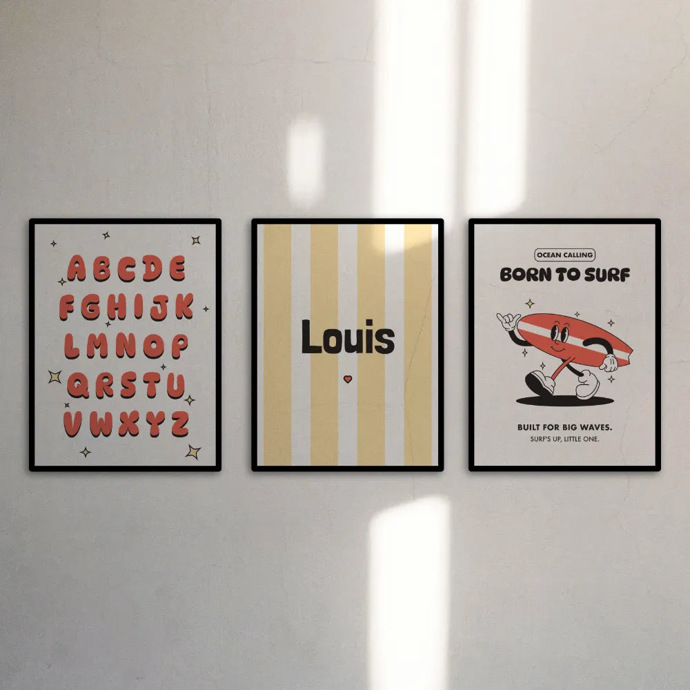 Lot de 3 affiches enfant - Born to surf
