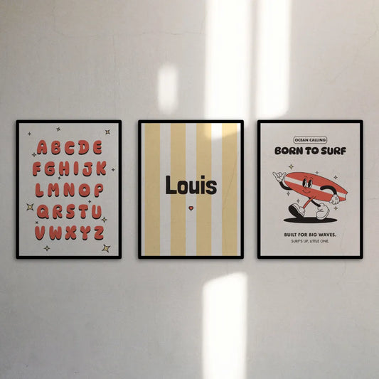 Lot de 3 affiches enfant - Born to surf