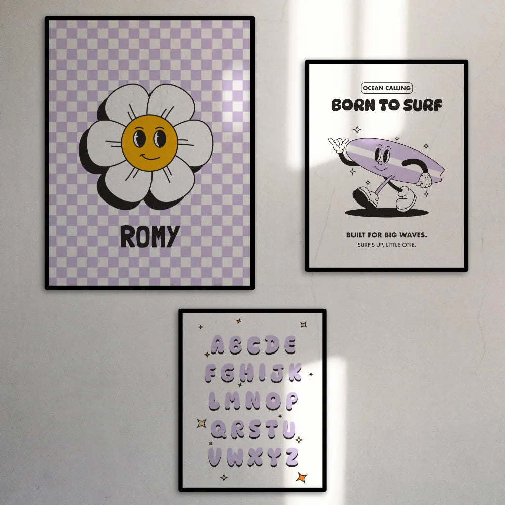 Affiche prénom - Fleur damier