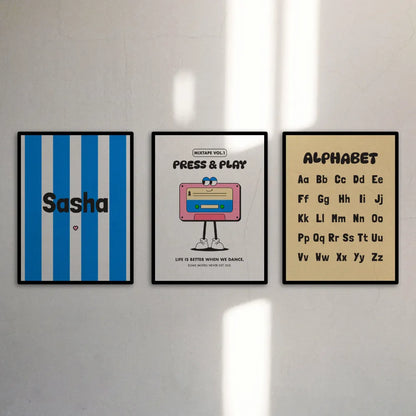 Lot de 3 affiches enfant - Cassette rétro rose