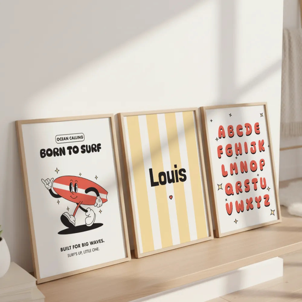 Lot de 3 affiches enfant - Born to surf