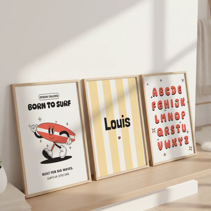 Lot de 3 affiches enfant - Born to surf