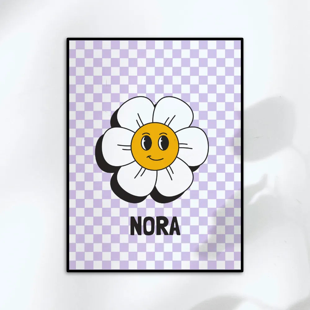 Affiche prénom - Fleur damier