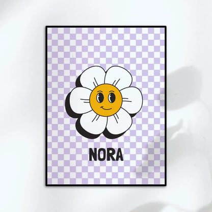Affiche prénom - Fleur damier