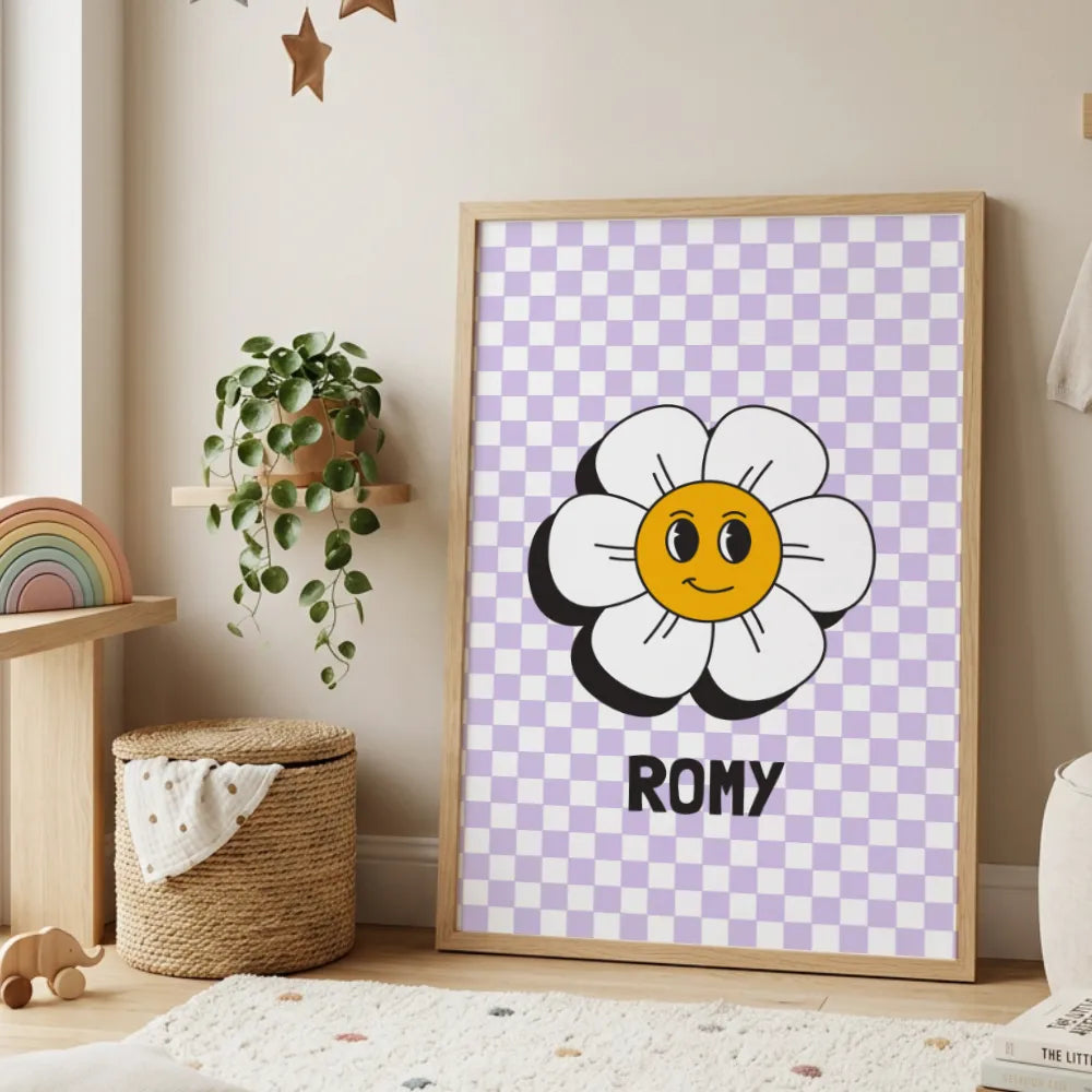 Affiche prénom - Fleur damier