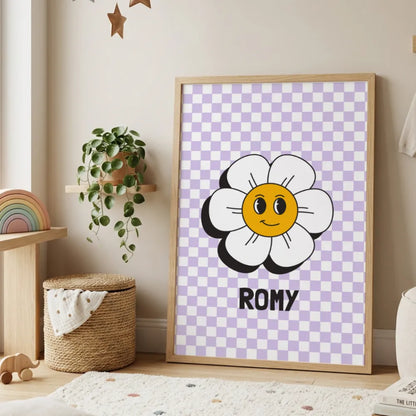 Affiche prénom - Fleur damier