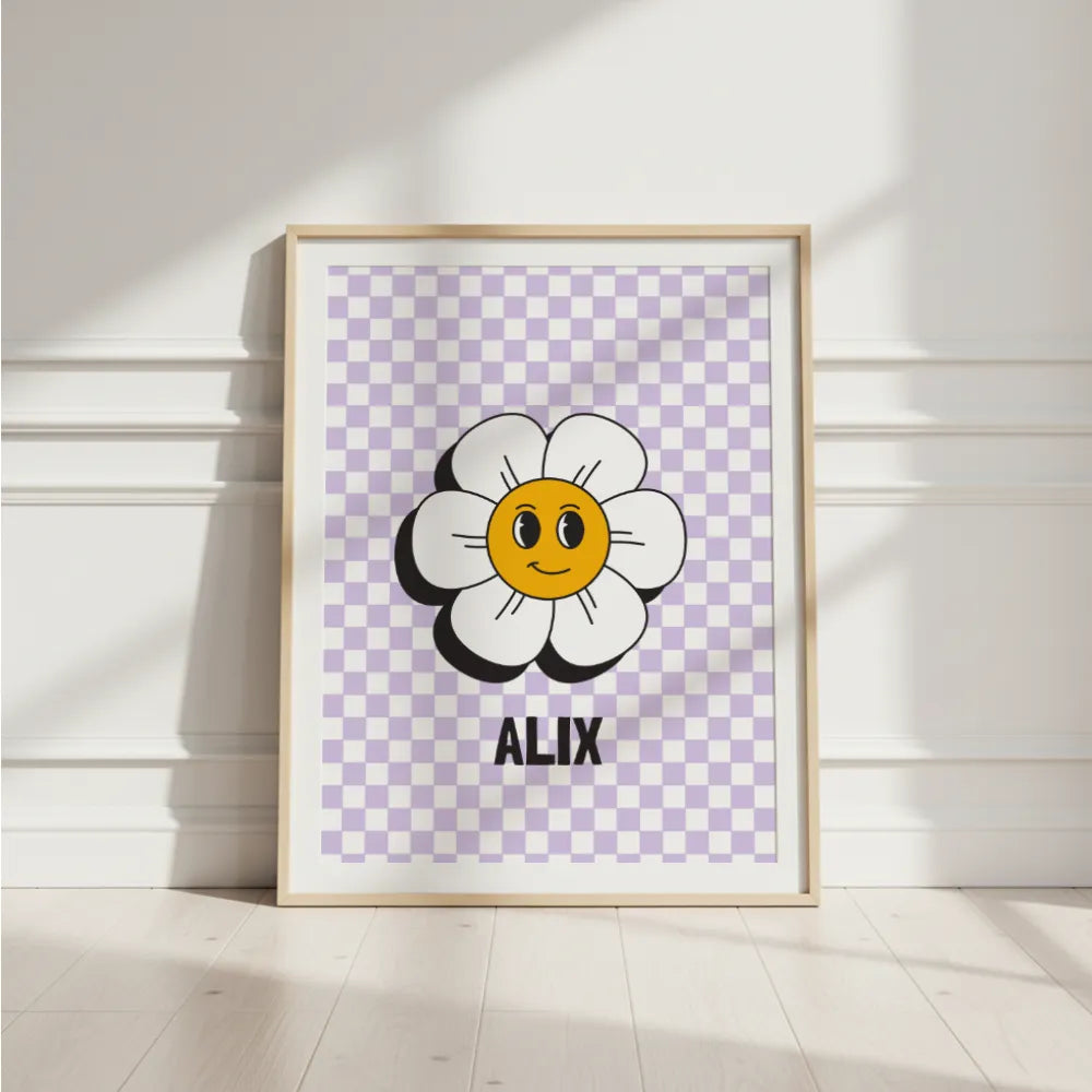 Affiche prénom - Fleur damier