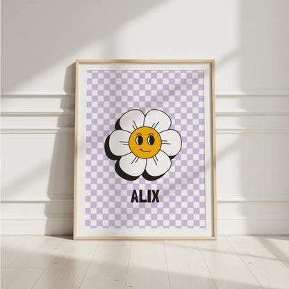 Affiche prénom - Fleur damier