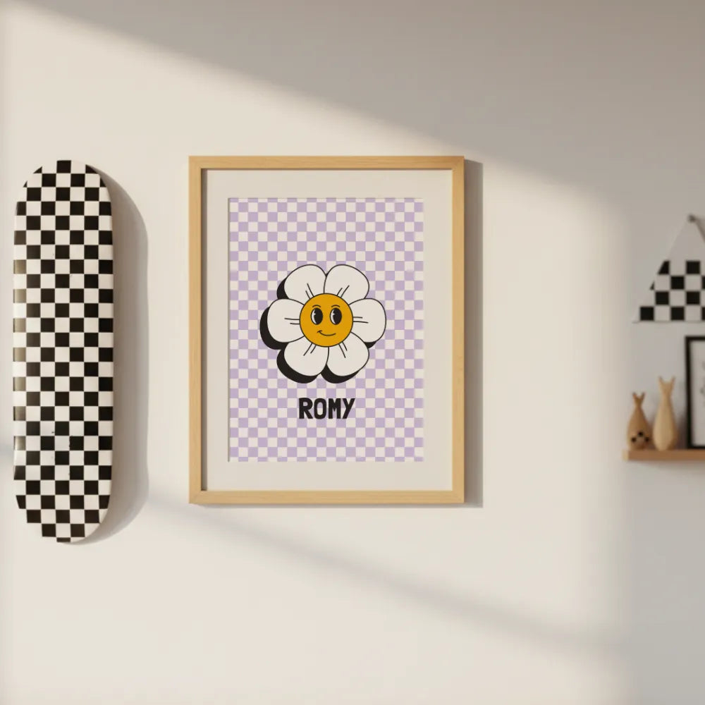 Affiche prénom - Fleur damier