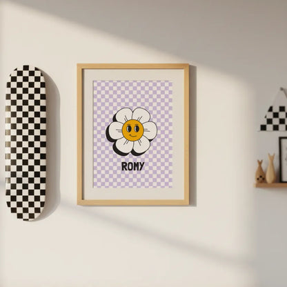Affiche prénom - Fleur damier
