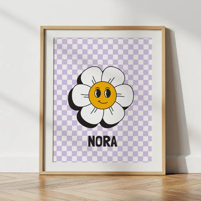 Affiche prénom - Fleur damier
