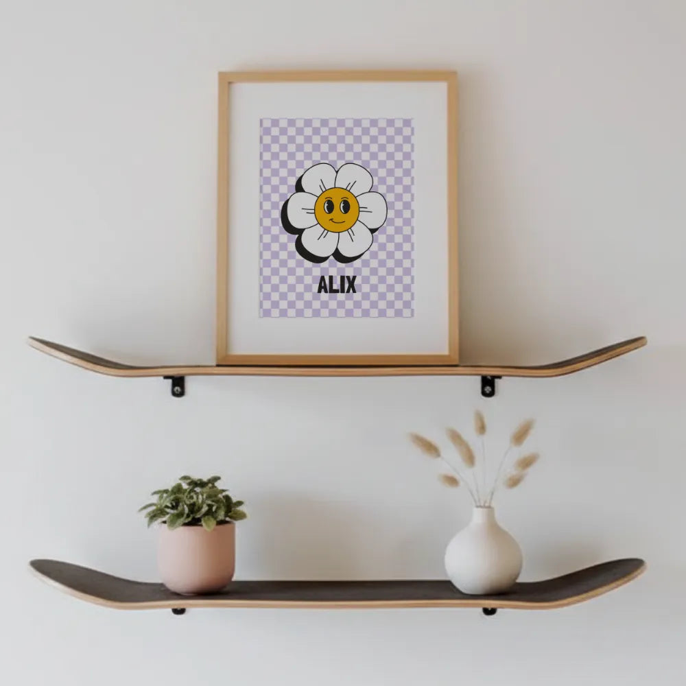 Affiche prénom - Fleur damier
