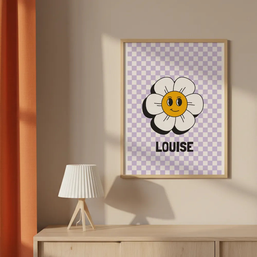 Affiche prénom - Fleur damier
