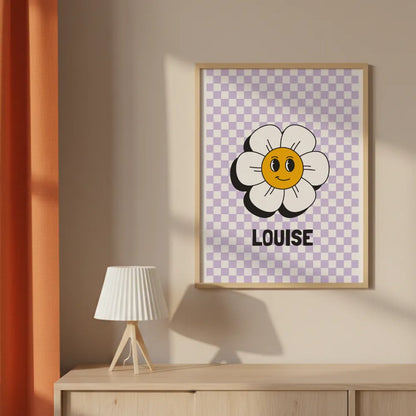 Affiche prénom - Fleur damier