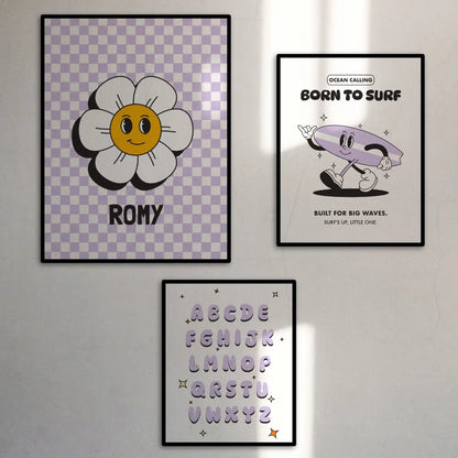 Affiche prénom - Fleur damier
